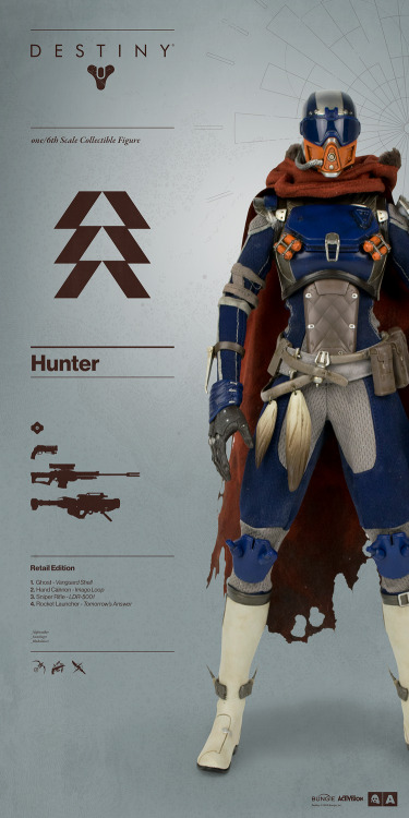 worldof3a:  Destiny Hunter Pre-order BEGINS JULY 21st, 2016Bungie and 3A proudly announce the highly anticipated DESTINY HUNTER – the third class of Guardian in 3A’s 1/6th Scale Collectible Figure Series from the critically acclaimed game, DESTINY.The