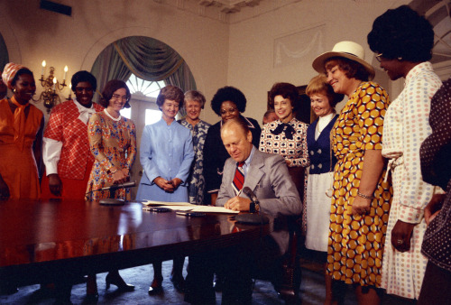 ourpresidents:  fordlibrarymuseum:  “As a Republic dedicated to liberty and justice for all, this Nation cannot deny equal status to women.” On August 22, 1974, President Ford signed a proclamation designating August 26 as Women’s Equality Day.