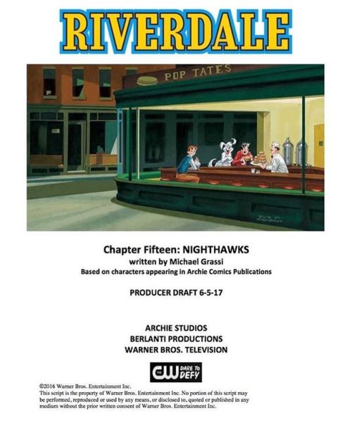 Check out the front page of the script for S02E02 of #riverdale! - #riverdale #riverdalecw #colespr