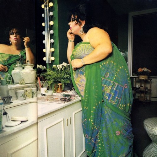 anotherstateofmind67: Divine in Zandra Rhodes, photographed in Nina Campbell’s bathroom. Phot