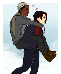 two-bvcks:  christmas is near :’)sam wasn’t exactly tired, he just wanted bucky to carry him ¯\_(ツ)_/¯