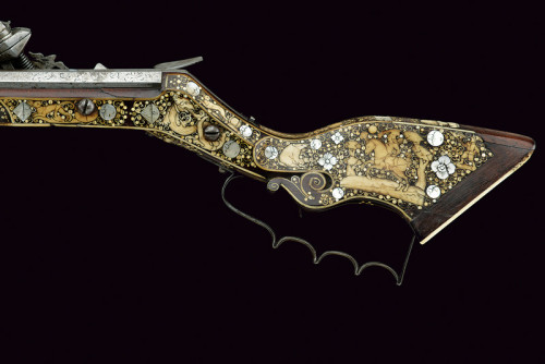 Ornate bone inlaid wheellock tschinke originating from Teschen, Germany, 17th century.