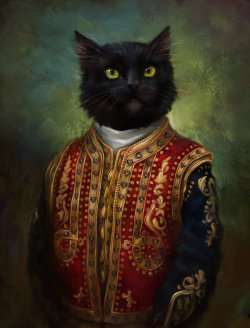 wordsnquotes:  culturenlifestyle:The Hermitage Court Moor Cat by Eldar ZakirovUzbekistan-based digital artist Eldar Zakirov has elevated the status of cats on the internet from cute celebrities to pristine royalty by giving them the honor of appearing