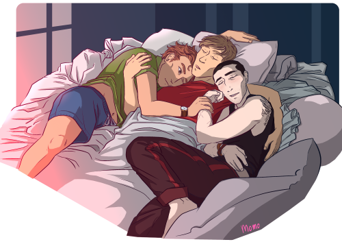 Sick Ronan gets to be part of a cuddle pile until he is better.for Avalonjoan, part of the @fandomtr
