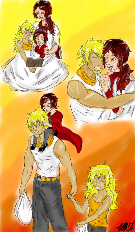 Papa Xiao Long and Mama Rose with the two dorks they made (My personal head canon on how they look)