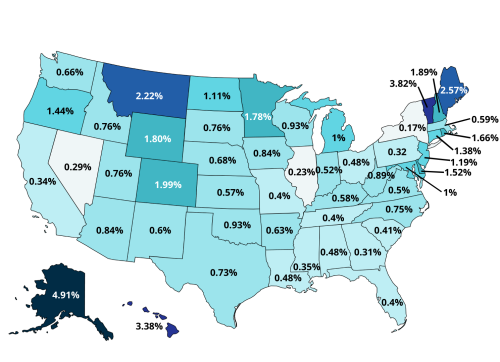 mapsontheweb:Each US state by what percentage of its population is on their state’s subreddit