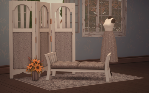 Ma chère Provence Bedroom set #1New mesh (EA-mesh edit)Classic carpet + Dress on mannequin + Ottoman