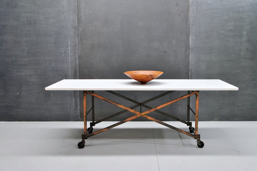 vintage industrial milk glass slab table