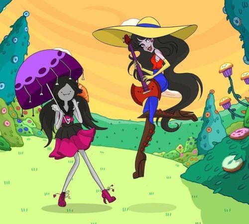 Adventure time with marceline and draculaura (background is not mine i took it from Google it belong