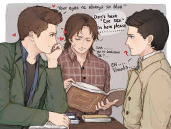 equalyiko:  I got some prompts from some ficlets by my friend then I drew these …     She is good at writing Destiel fluff ，I quite like  ; ) 