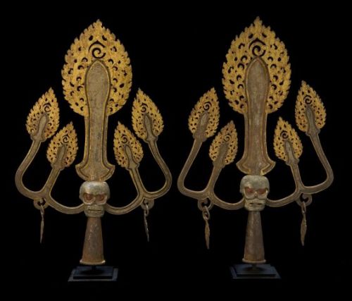 bulletproofbhatki:Pair of Iron and Gold Symbolic Trident TrisulasTibet 19th century