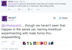 tarajenkins:  boss-hoody:  Man gems confirmed out there somewhere  Genderfluid gems confirmed and how awesome is that? 