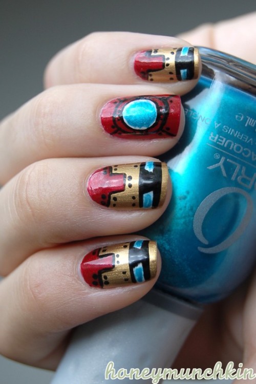 fashiontipsfromcomicstrips:   Manicure Monday: Iron Man, by HoneyMunchkin  