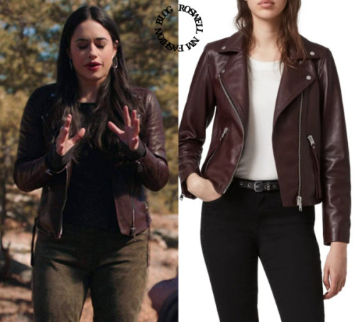  Who: Jeanine Mason as Liz OrtechoWhat: AllSaints Dalby Leather Biker Jacket in Deep Berry Red - $45
