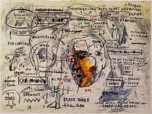 Jean-Michel BasquiatMonticello1983Acrylic, charcoal, crayon, pastel, and pencil on canvas57cm x 76.5