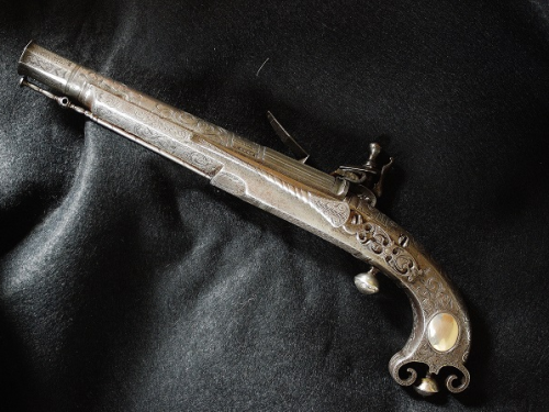 Fine Scottish flintlock pistol crafted by Thomas Caddell of Doune, circa 1740.from Alban Arms