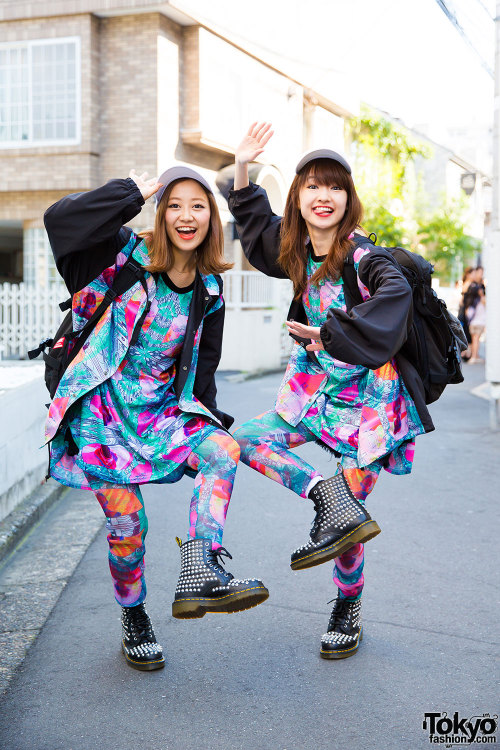 Yukarin and Chan 3 of the J-Pop group Hyper Yo-Yo on the street in Harajuku wearing matching outfits