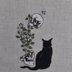 adipocere:  Hand embroidery on natural linen.