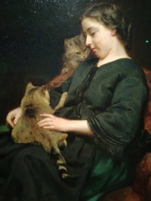 lostherheartintokyo:‘The cat mother’ from 1856 by Ludwig Knaus (1829~1910). Oil on canvas at museum 