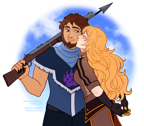 Flat color commission for @sketch-shepherd! Featuring her RWBY bear faunus OC Sytke and Yang &h