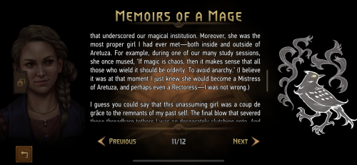 Tiny snippet of Tissaia backstory from the Gwent journey story ‘Memoirs of a Mage’ as to