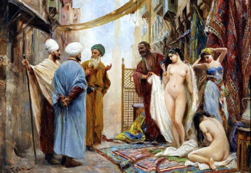aanonymouse4o:  Natalie and Savana spoke under a painting of women being sold in a rug bazaar in the