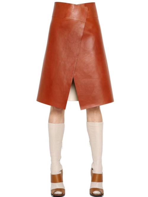 wantering-dressed-in-red: Bonded Nappa Leather Wrap Skirt