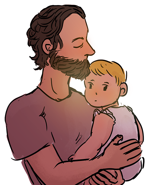 wild hairy man and a small baby