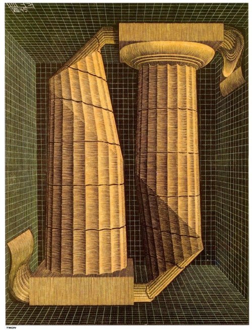 artist-mcescher:Doric Columns, 1945, M.C. Escher