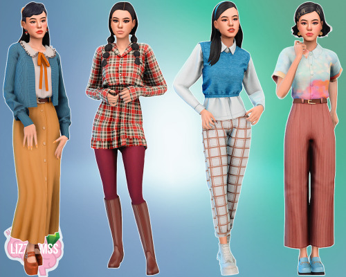 Preppy Outfits CC List:1: miiko-luna-hair, [RIMINGS] Cherry Knit & Frill Blouse, Dyoreos – Plant