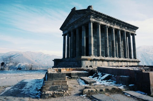 empanadalady: The temple at Garni and surrounding landscapes. Winter 2015. Armenia Columnar Jointing