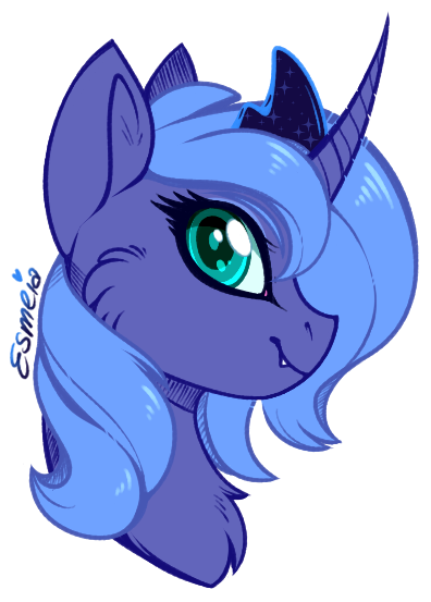 esmeia: Just a little doodle of our favorite moon princess! I think I like Luna’s Season 1 design a bit more, so I drew her with that in mind. And some bat-pony details for fun!