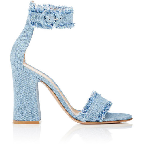 Gianvito Rossi Women&rsquo;s Kiki Denim Ankle-Strap Sandals ❤ liked on Polyvore (see more open t