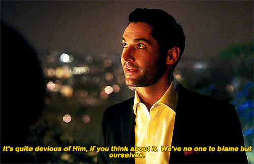 lucifergifs:Screw that. I blame Pierce. And, Big Guy? You and I are on rocky ground.LUCIFER | 3.24 “