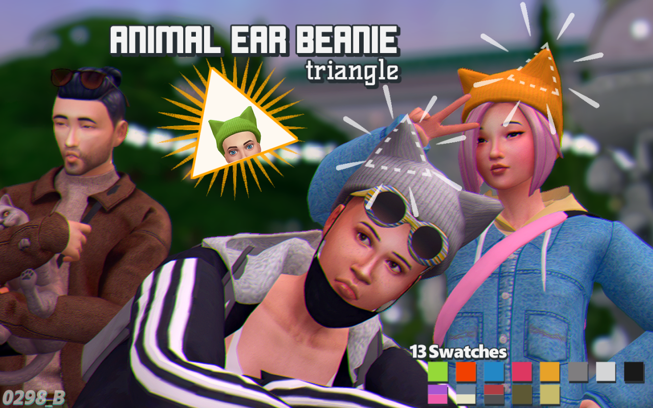 🐱Animal Ear Beanie -triangle• Base Game Compatible
• 13 Swatches
• Disallowed for random
• Recolor OK
• Do not re-upload / claim as your own
Download ( SFS / free ) Thanks to all the creators!!