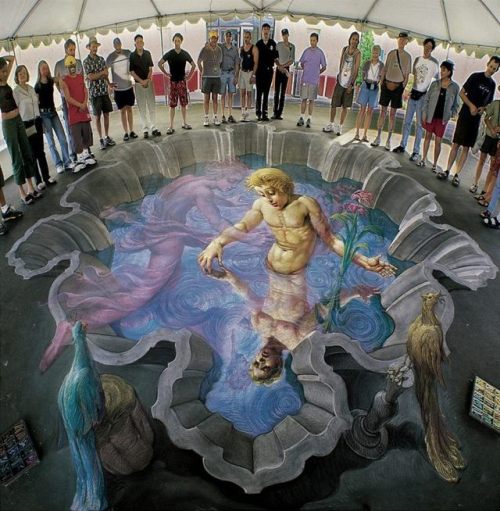 Echo and Narcissus Utah Arts Festival, Salt Lake City, Utah. Pavement art by Kurt Wenner.Ovid, in th