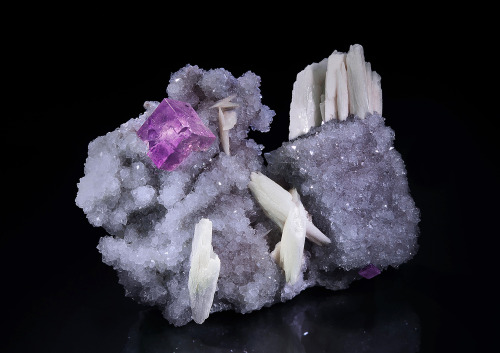 Fluorite on Quartz with Barite - Berbes Mining area, Ribadesella, Asturias, Spain