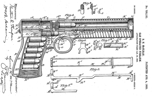 historicalfirearms:Samuel McClean’s Semi-Automatic PistolPerhaps best know for designing what would 