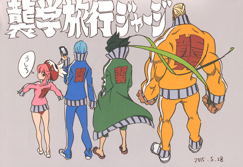 artbooksnat:  Kill la Kill (キルラキル) The colorful costume design model sheets from the school trip arc of Kill la Kill, illustrated by Sushio (すしお) for Sushio Club Love Love KLKL (Mandarake), featuring a little tribute to the movie Akira