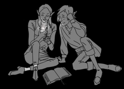 maxmakes:Just two wayward kids learning some spells on the road[image description: a grayscale drawi