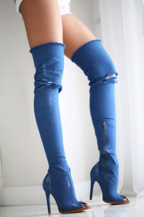 Jeans high heeled over knee boots Now available on our website 