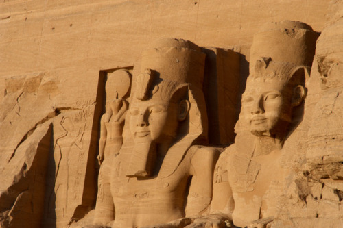 Two colossal statues depicting the pharaoh Ramesses II, Abu Simbel.