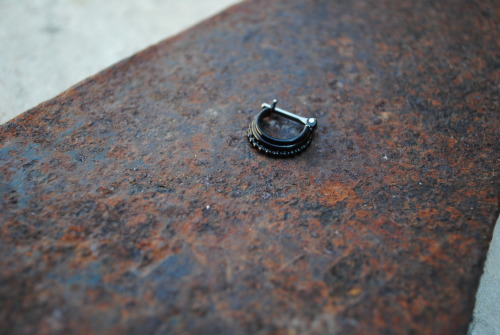 14g 3/8 Silver Beaded 3-Ring w/niobium hinge and black nano-ceramic platingby Honeycomb Organics