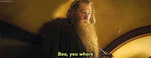 stepchildofthesun:  whispersfromthestacks:  oakenbutt:  The Hobbit: Mean Girls style | part 3  Whenever I get to that Gandalf “Boo, you whore” I just bust a gut.  It’s even better if you imagine hearing it in his Gandalf voice. 