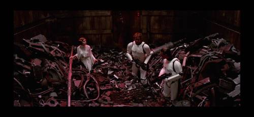 shittymoviedetails:  In Star Wars Episode IV: A New Hope (1977) Luke, Han, and Leia are trapped in garbage that fails to kill them. This is foreshadowing the fan base turning into toxic trash; attempting to kill any remaining joy to be found in the film