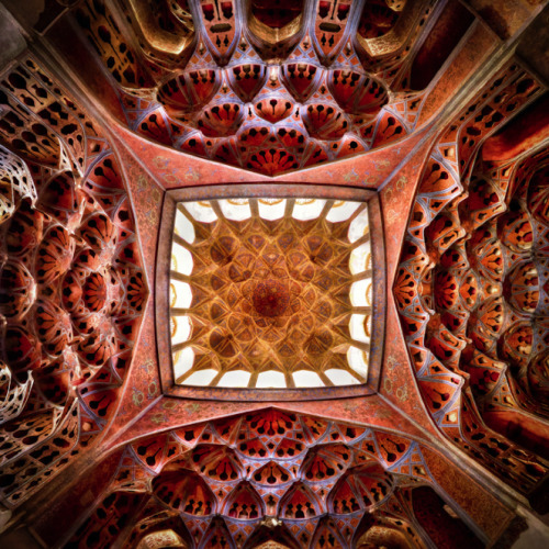 awkwardsituationist:  photos by mohammad reza domiri ganji in iran of: (1) the dome of the seyyed mosque in isfahan; (2,8) the nasīr al mulk mosque, or pink mosque, in shiraz; (3,4) the vakil mosque in shiraz; (5) the ceiling of the fifth floor of ali