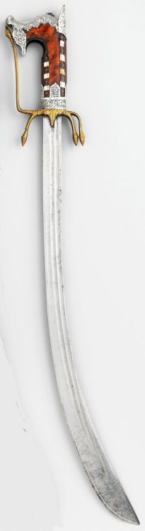 Gold and silver decorated Moroccan nimcha sword, 19th century.