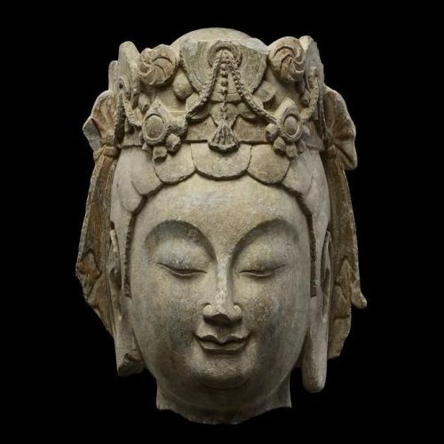 awakeningfromthedream:Limestone head of a Bodhisattva. Northern Qi Dynasty (550-577) - Limestone.