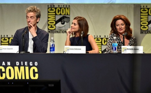 oswincoleman: Jenna Coleman, Peter Capaldi and Michelle Gomez at the San Diego Comic Con, 09.07.2015