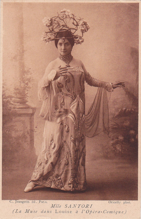 Original vintage french postcard circa 1908 of lovely stage actress Santori by Oricelly. Mademoisell